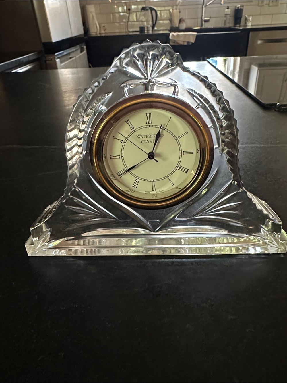 Waterford Clear Crystal Mantel Clock with Gold Accents